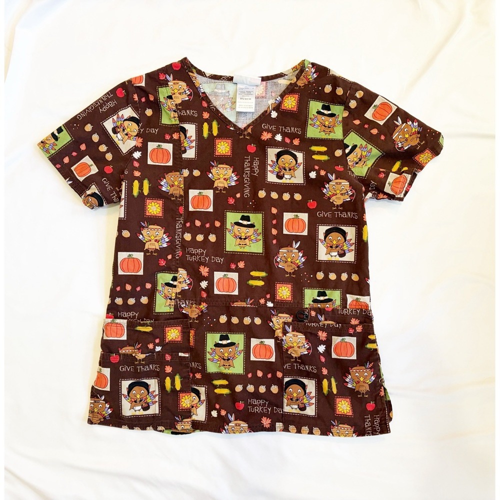 SCRUBSTAR Thanksgiving Design Uniform Scrub Top Size XS
